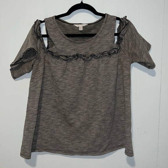 Lauren Conrad Women’s Cold Shoulder Small Checkered Short Sleeve Shirt ZZ15 - Picture 1 of 5